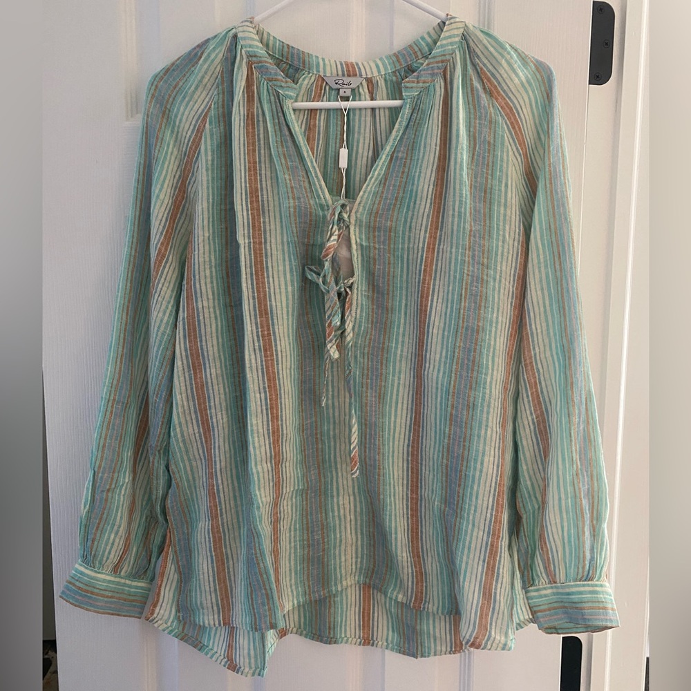 New! Rails Brielle Top seaview stripe size small linen blend